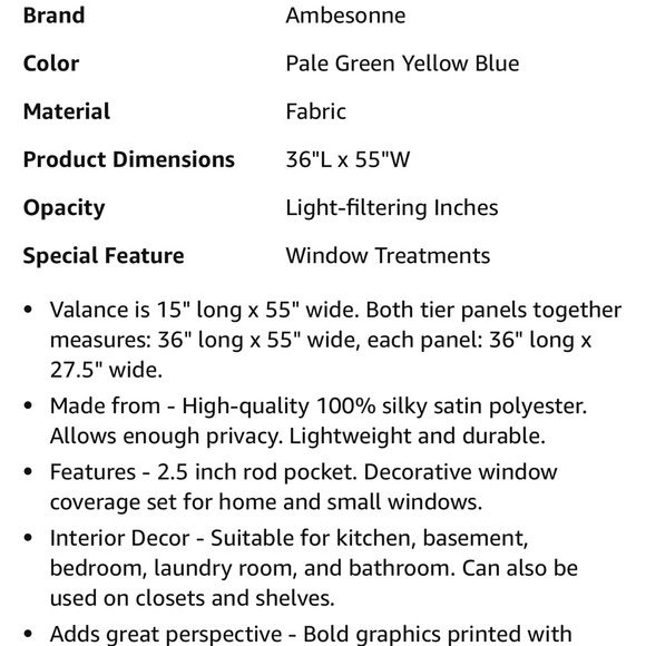 2 sets of 3 piece curtain set: 1 valance/2 cafe curtains.55”x 36” 6 piecefor $24 - Picture 5 of 7